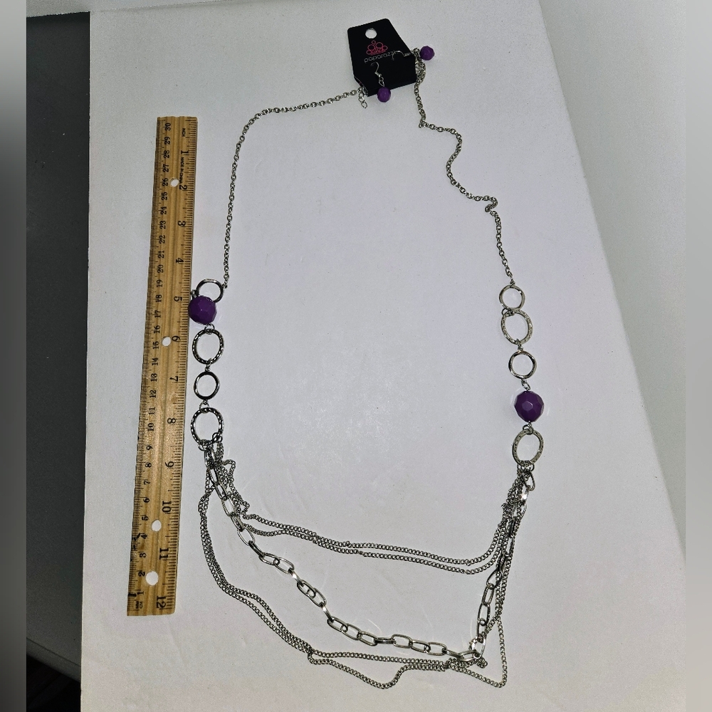 Paparazzi Elegant Purple and Silver Necklace & Earring Set NEW